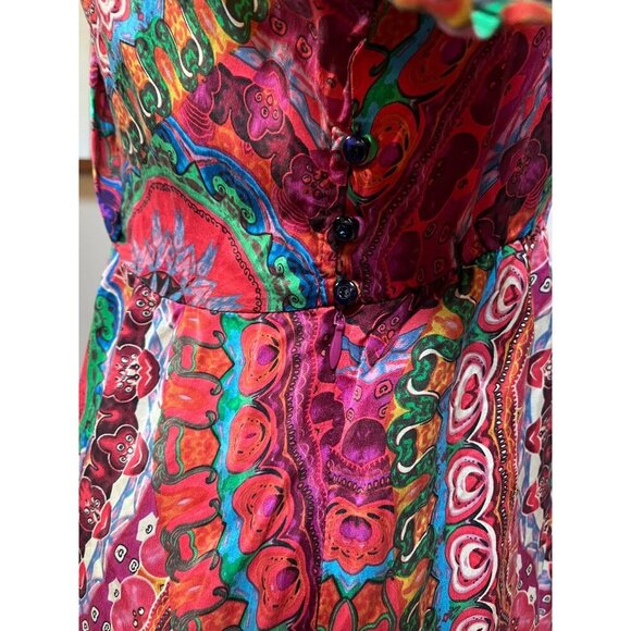 Retro 60s Caftan Tunic Dress 100% Silk Psychedelic Mandala Print Mini - Picture 7 of 10
